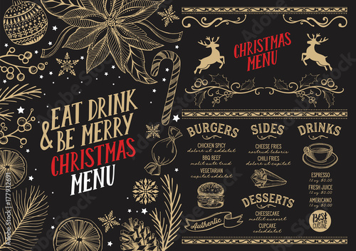 Christmas menu food template for restaurant.