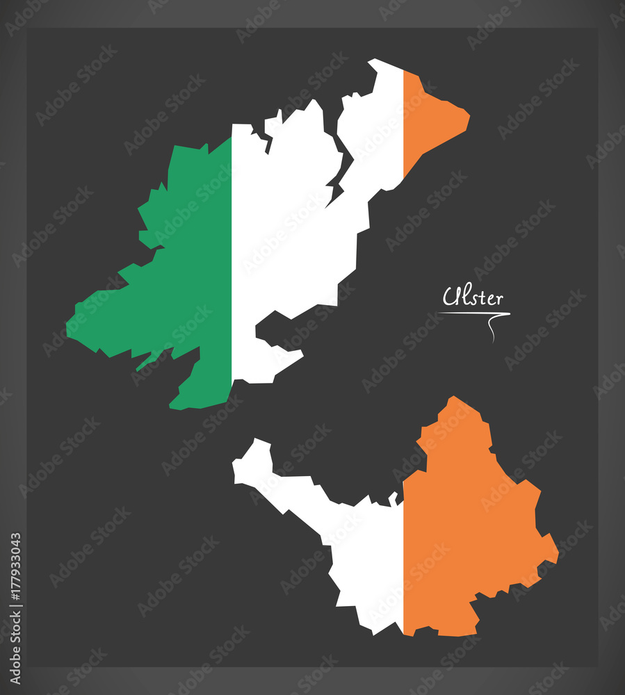 Obraz premium Ulster map of Ireland with Irish national flag illustration