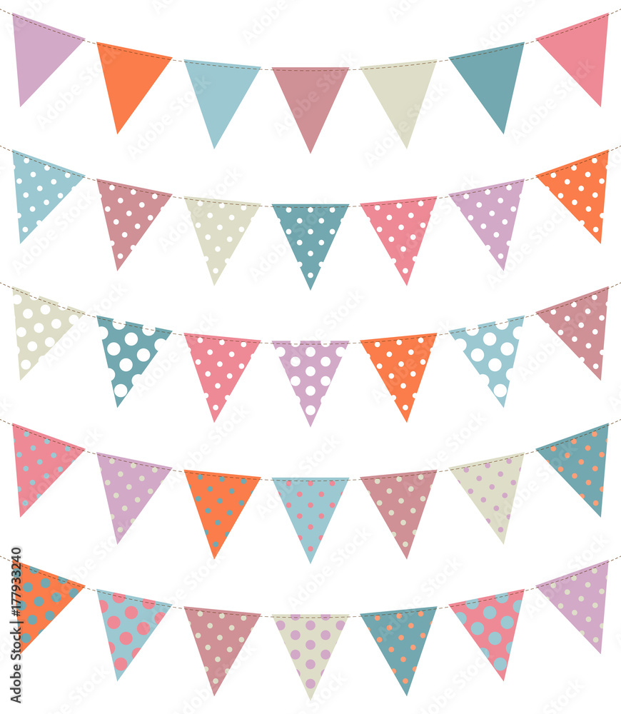 Set Of 5 Seamless Buntings Dots Retro Set Of 5 Seamless Buntings Dots Retro