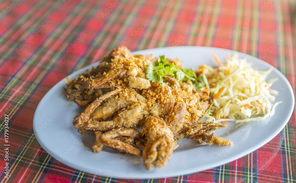 Thai food deep fried soft shell crab with garlic