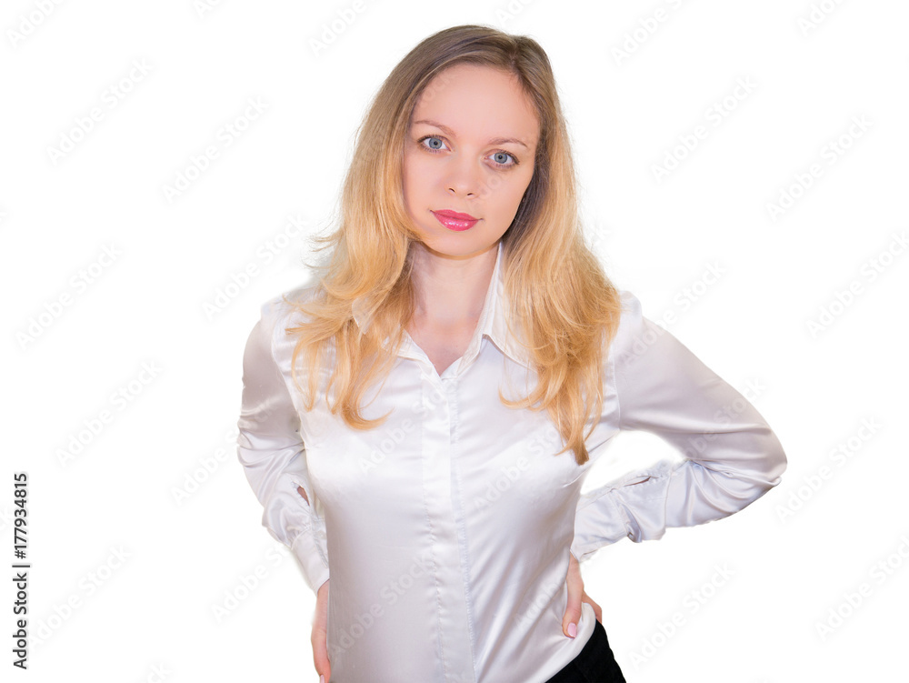 Blonde in the style business. Isolated on a white background. Mockup Blonde in the style business. Isolated on a white background. Mockup