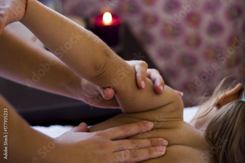 Leisure. girl in Spa salon, hand massage