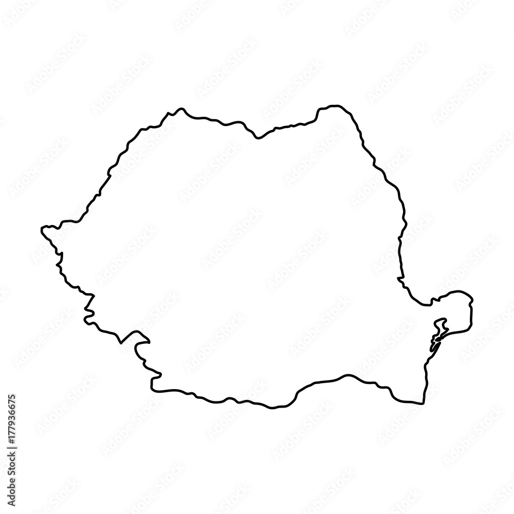 Romania map of black contour curves of vector illustration