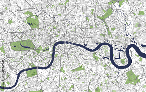 illustration map of the city of London, Great Britain