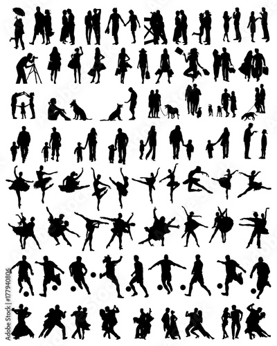 Big collection of people silhouettes, vector