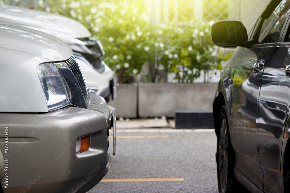 Front car parking on the road prepare for race or parking. Front car parking on the road prepare for race or parking.