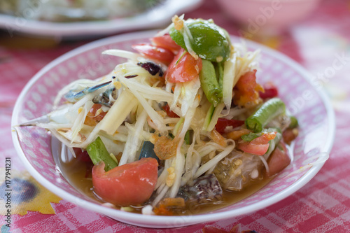 Papaya salad. Traditional spicy Thai food.