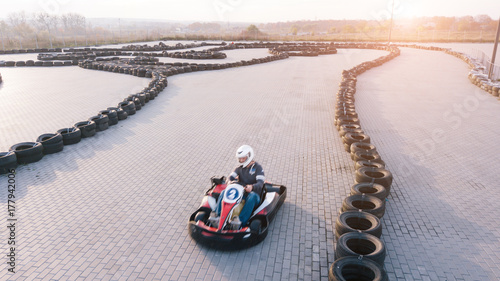 Karting competition shot from aerial perspective