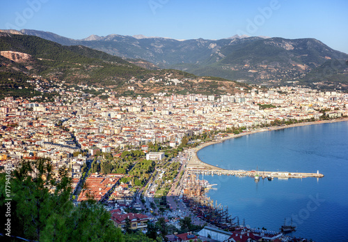 Alanya, a resort city in Turkey, a beautiful landscape, a view from above of the city lighthouse and the bay © olezzo