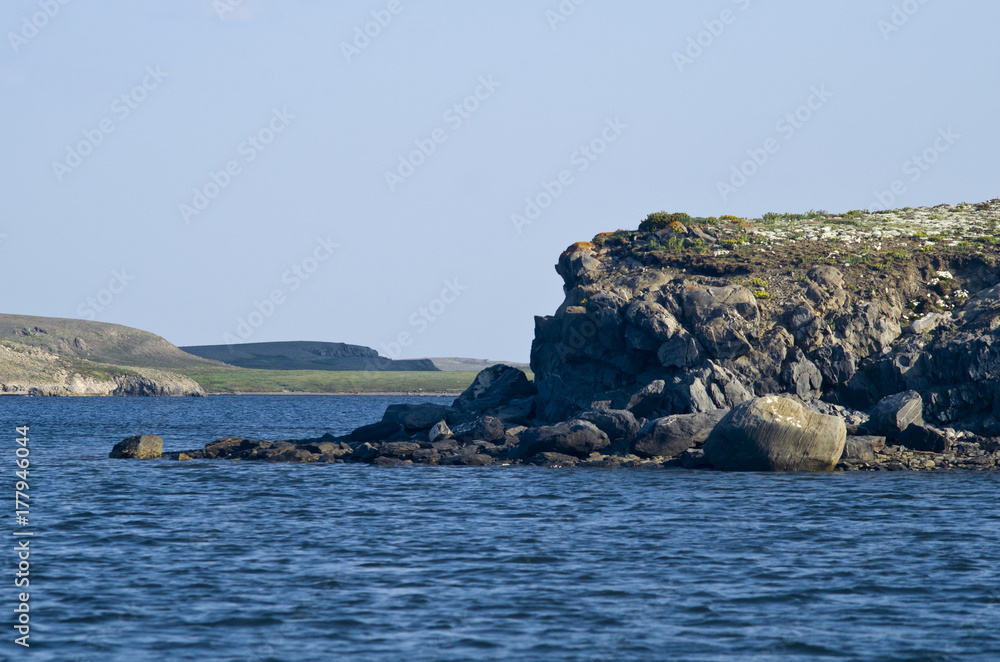 Arctic landscape, view of the Barents Sea and cliffs of the Vaigach Island Arctic landscape, view of the Barents Sea and cliffs of the Vaigach Island