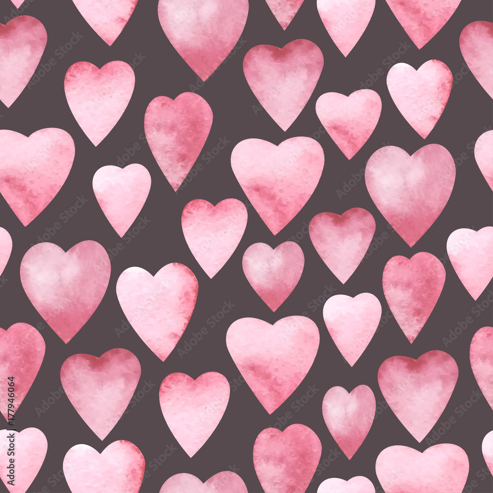 Watercolor hearts seamless pattern. Vector illustration
