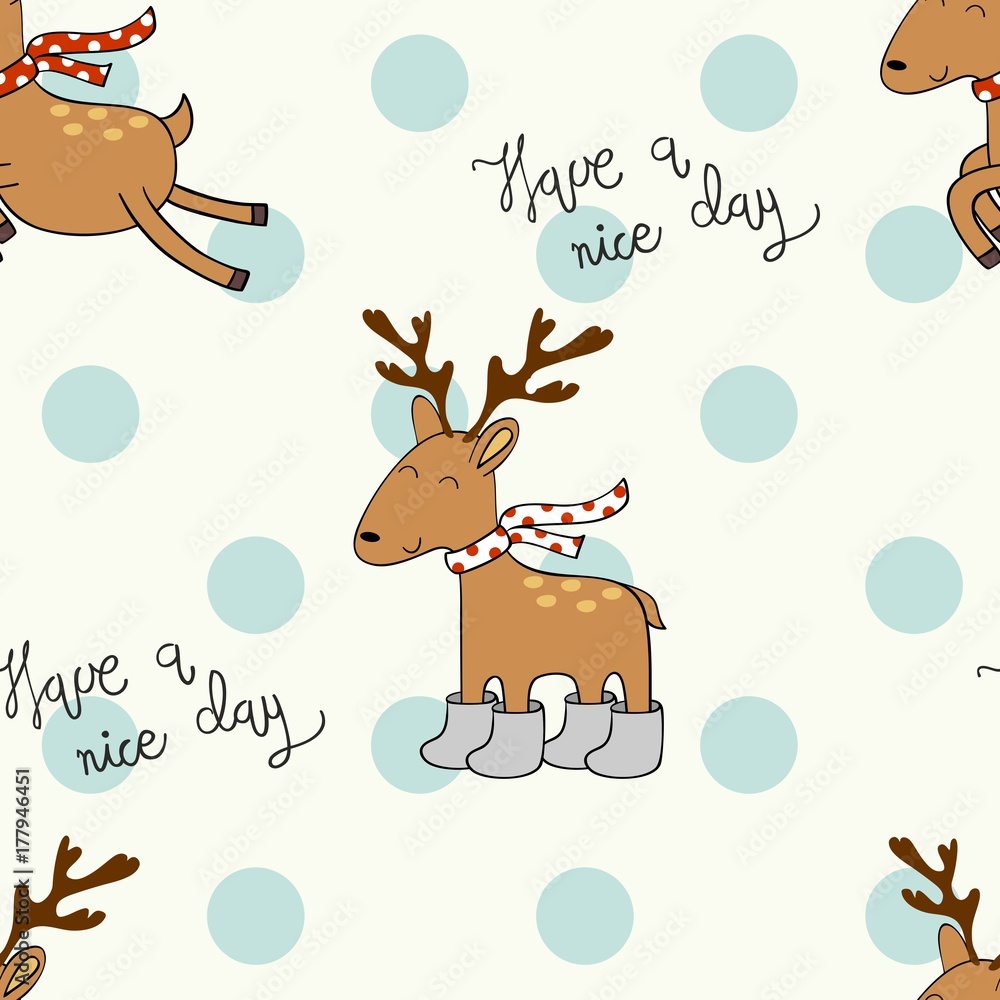 Naklejka premium Vector seamless pattern with deers. Have a nice day.