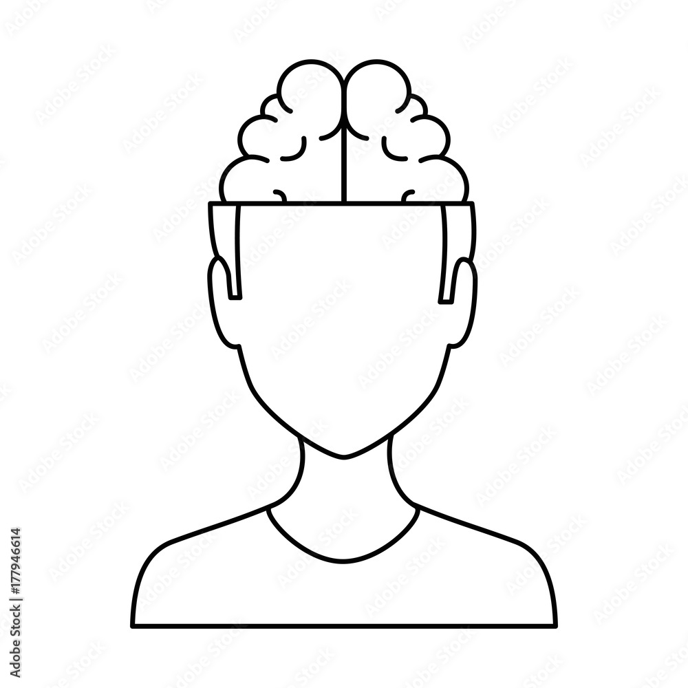 young man with brain avatar character