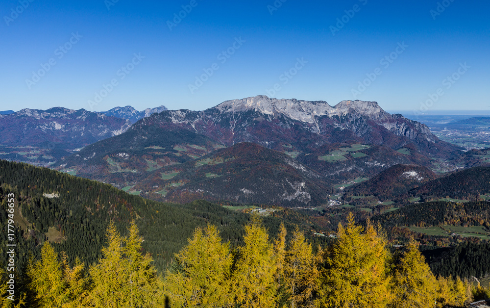 Panorama german-austrian alps near Berchtesgaden in autumn.