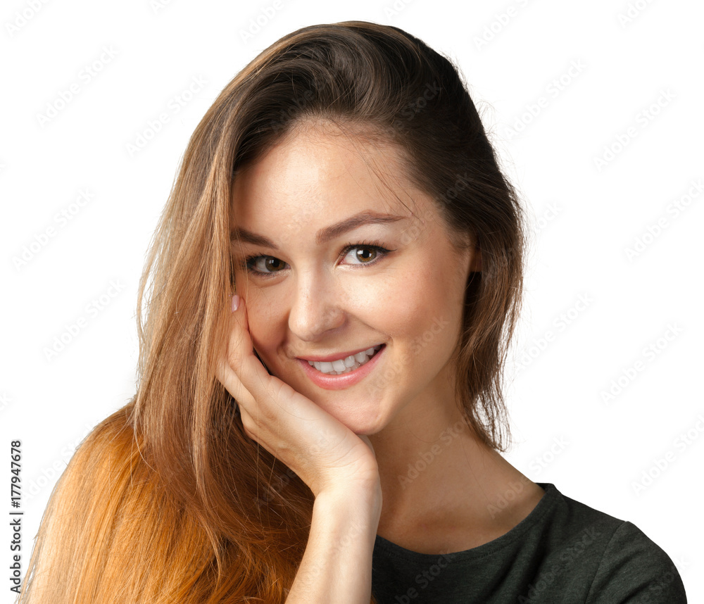 Happy woman posing isolated on white background Happy woman posing isolated on white background