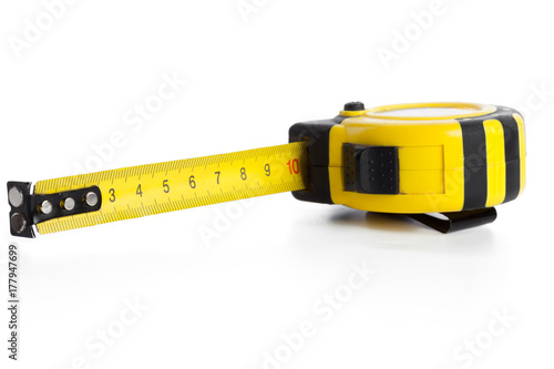 Tape measure on white background