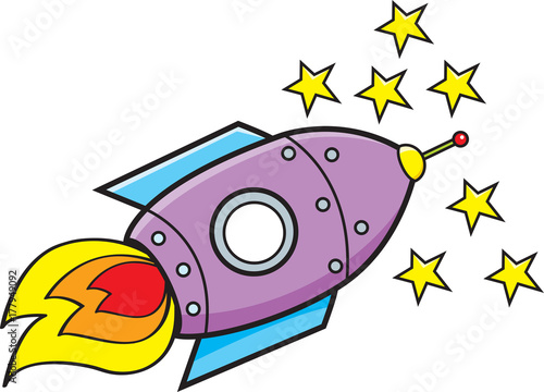 Cartoon illustration of a spaceship.