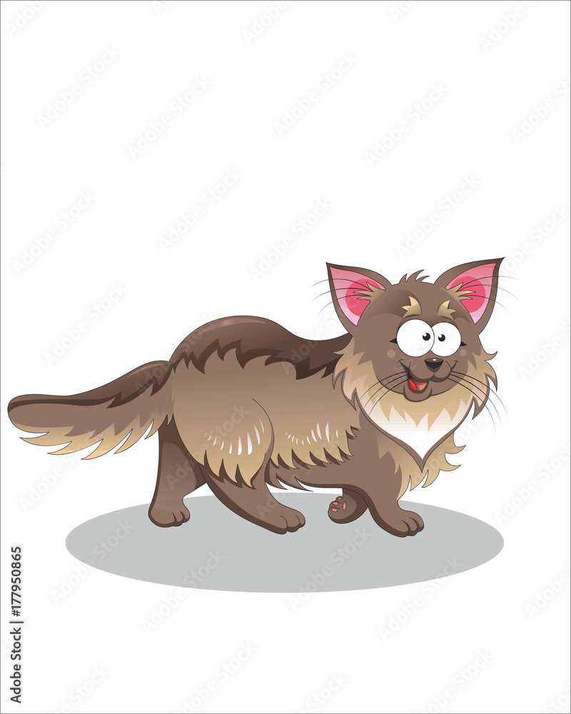 Obraz premium Funny gray Cat with big eyes - vector drawing - isolate white background