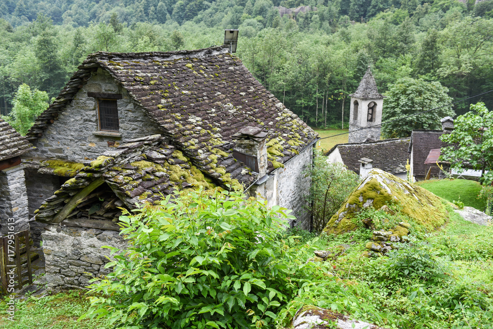 Traditional rural village of Fontana on the Swiss alps Traditional rural village of Fontana on the Swiss alps