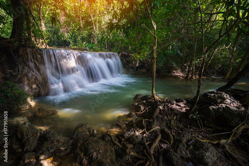 Amazing beautiful waterfalls in tropical forest at Huay Mae Khamin Waterfall