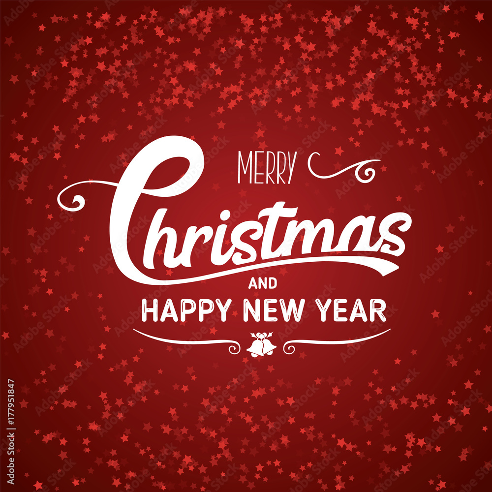 Christmas and new year typographical on red background. Vector