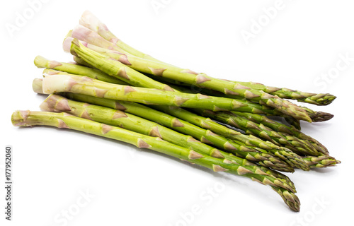 Goup of raw asparagus isolated on white background