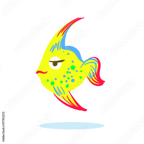 Cute serious face cartoon yellow fish character hand drawn vector illustration © Ka Lina