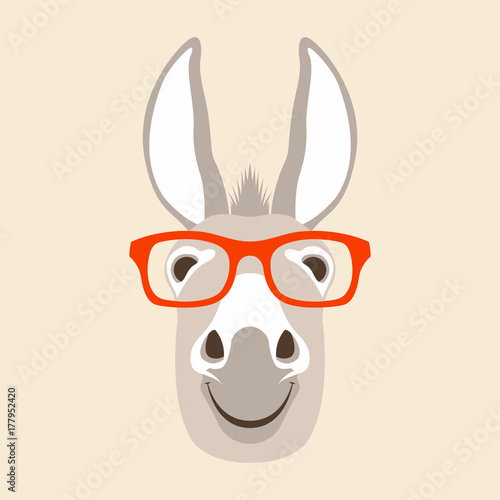 donkey face in glasses vector illustration style flat