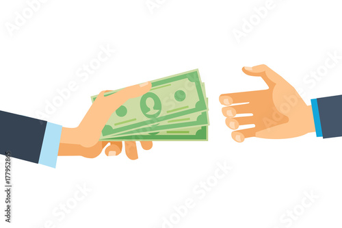 Hands hold money, financial bills. Financial operations, investments and savings.