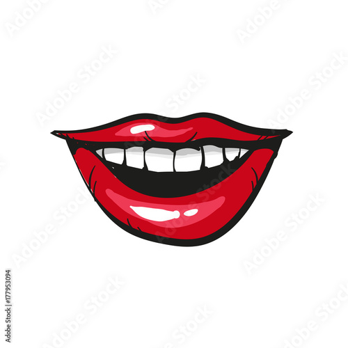 Beautiful smiling mouth with beautiful healthy teeth isolated on white