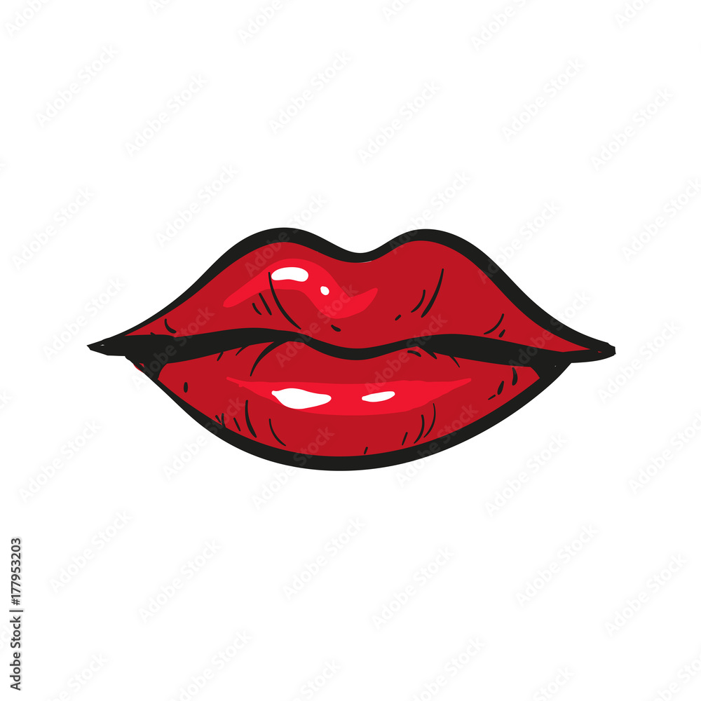 Red female lips closed hand drawn isolated on white Red female lips closed hand drawn isolated on white