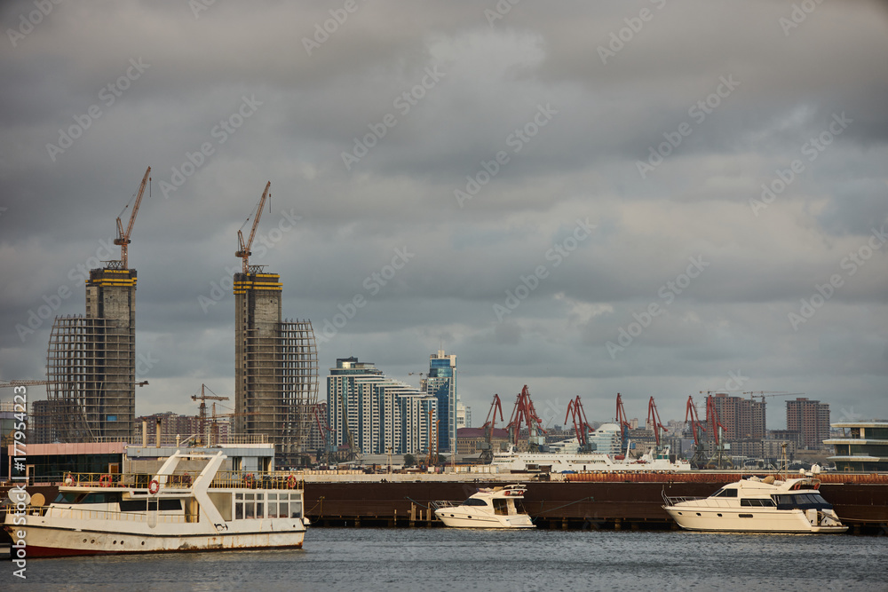 Naklejka premium Baku Cityscape from Caspian sea