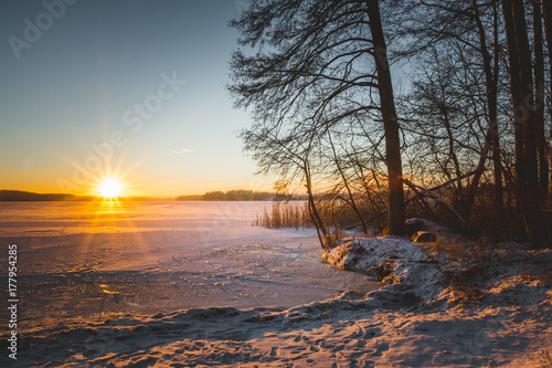 Sunset at lake In Finland.It was very cold night © jarmo