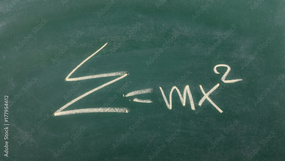 Fototapeta premium Physics, mathematical formula on chalkboard, blackboard texture
