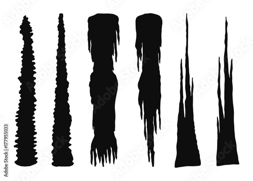 stalactites cave in isolation. vector black silhouettes. illustration on white background