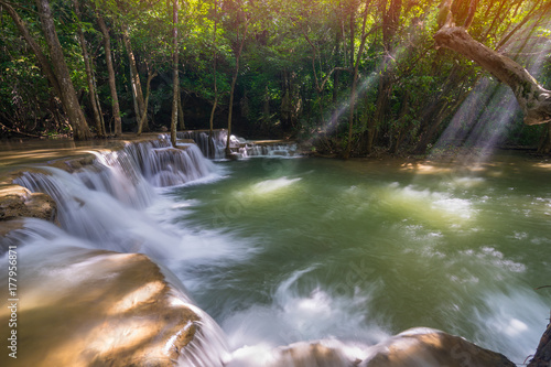 Amazing beautiful waterfalls in tropical forest at Huay Mae Khamin Waterfall Level 2