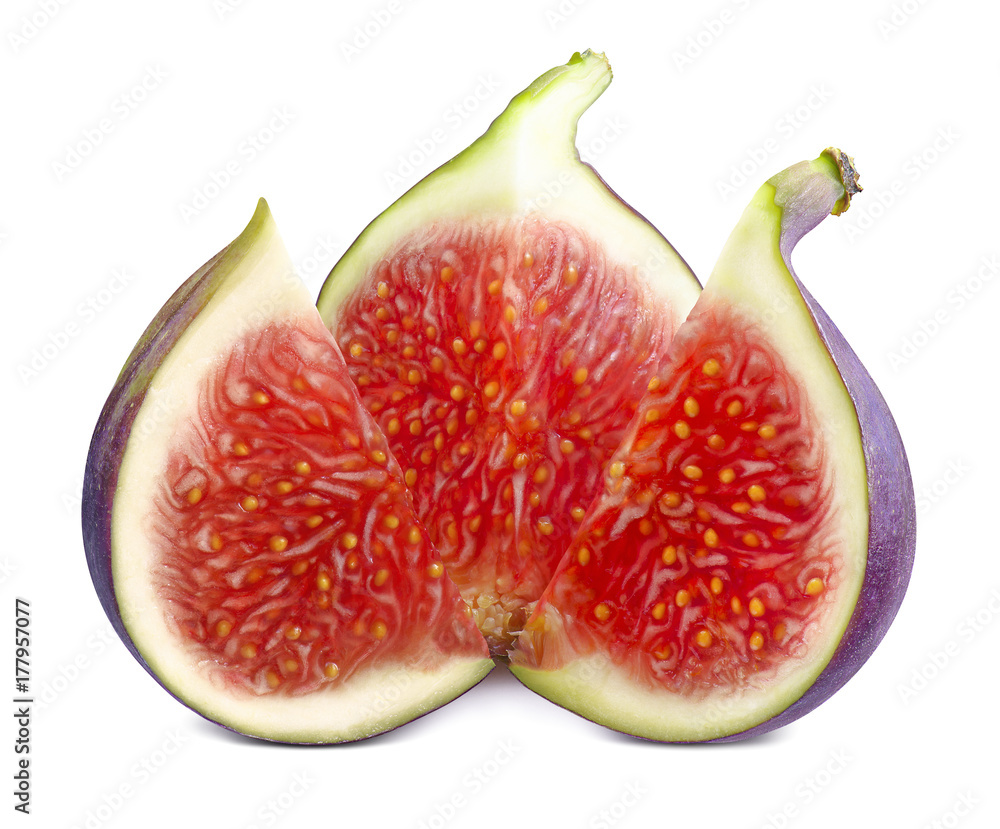 Fresh fig cut in 3 slices isolated on white Fresh fig cut in 3 slices isolated on white