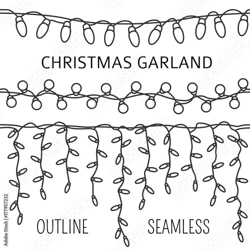 Christmas light garlands set. Outline isolated design seamless pattern. New year winter collection