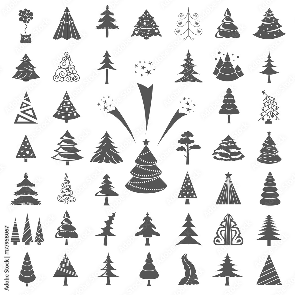 Obraz premium Christmas tree icon set. Flat isolated design. New year winter collection