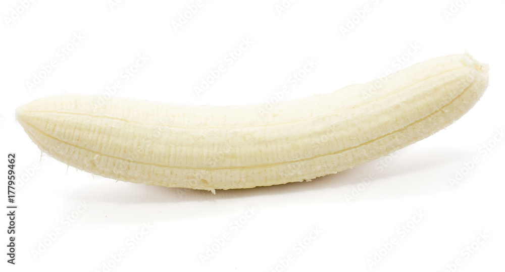 One whole peeled banana isolated on white background One whole peeled banana isolated on white background