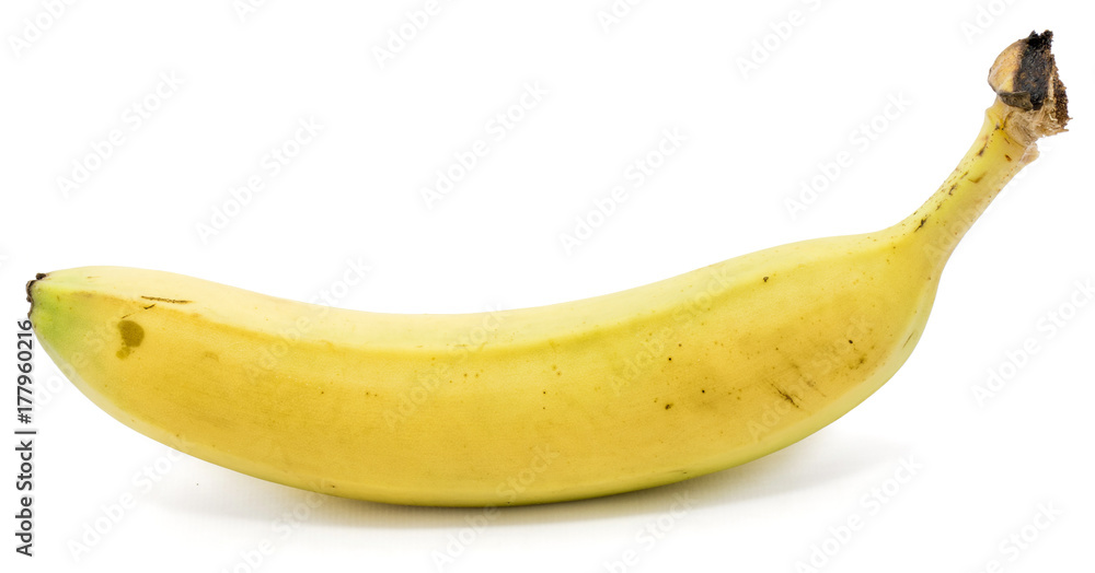 One whole yellow banana isolated on white background
