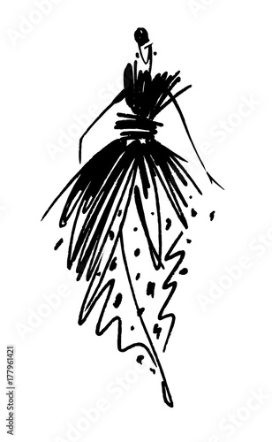 Fashion girl sketch hand drawn , stylized silhouettes isolated. Vector fashion illustration.