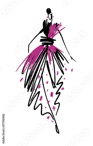 Fashion girl sketch hand drawn , stylized silhouettes isolated. Vector fashion illustration.