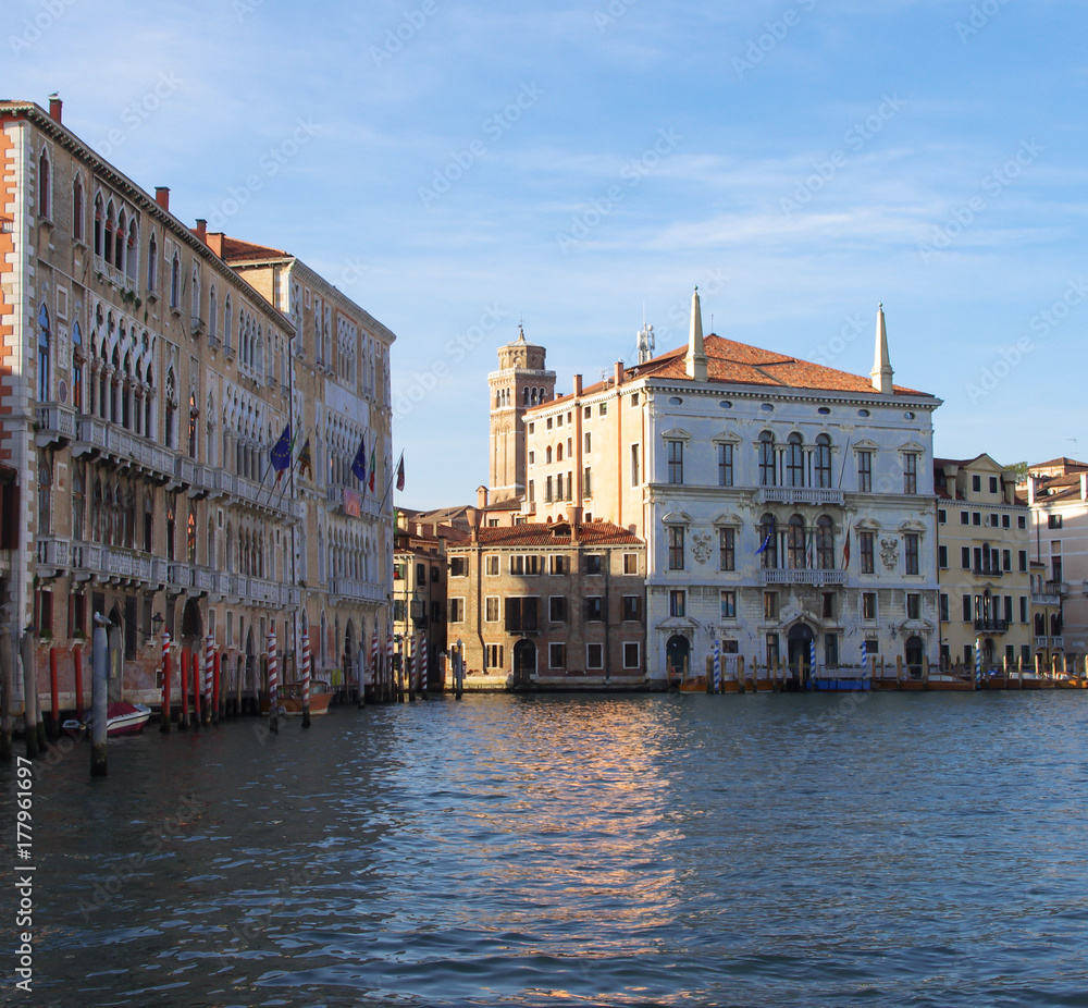 the beautiful facades of the Venetian palaces on Canal Grande
