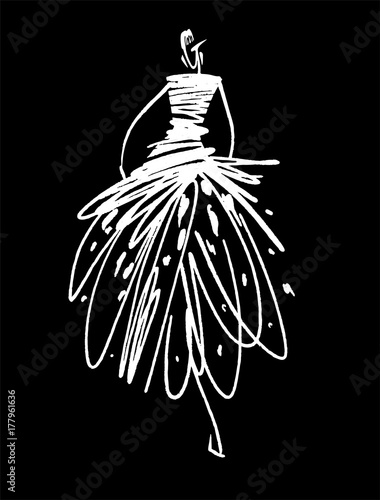 Fashion girl sketch hand drawn , stylized silhouettes isolated. Vector fashion illustration.