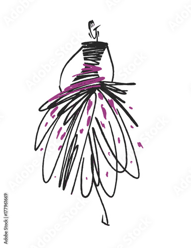 Fashion girl sketch hand drawn , stylized silhouettes isolated. Vector fashion illustration.