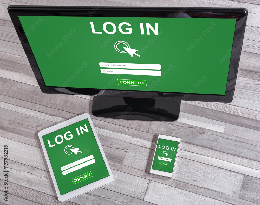 Naklejka premium Login concept on different devices