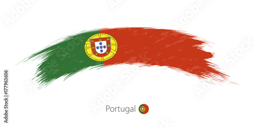 Flag of Portugal in rounded grunge brush stroke.