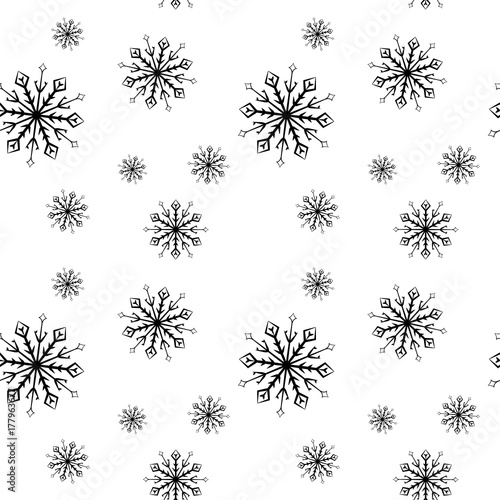 Snowflakes seamless pattern. Black and white background