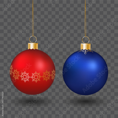 Set of beautiful vector shiny christmas baubles isolated on transparent background